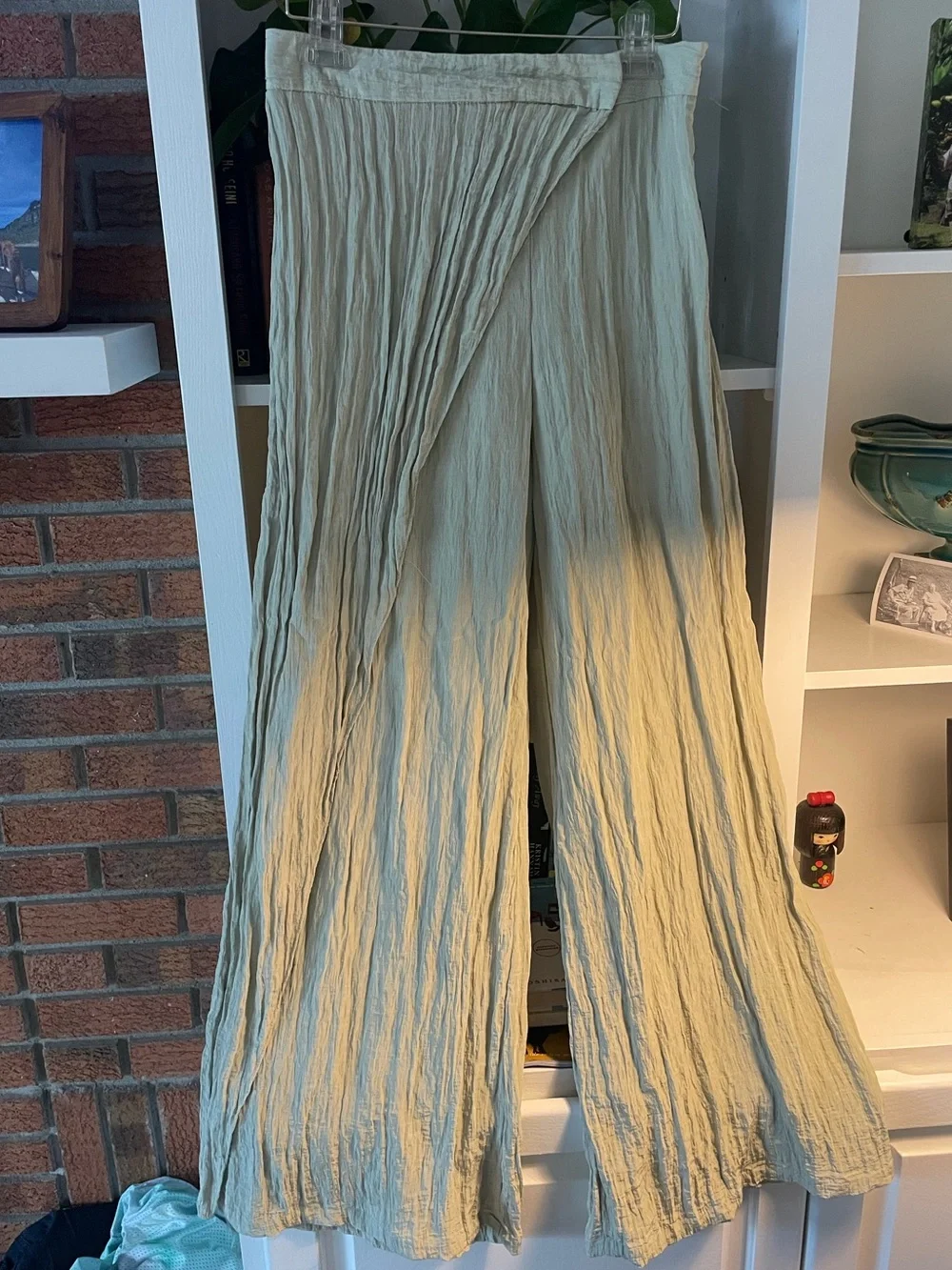 Zara Light Sage Crinkled Wide-Leg Jumpsuit Set